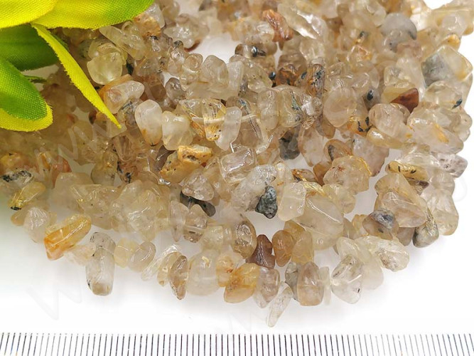 Крошка (галтовка) каменная 186 5-10мм Рутиловый Кварц натуральный (камни) (нить 43-45см)