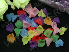 (ОПТ) Бусина акрил Цветочек 13 воронка матовый 10*10*9мм МИКС полупрозрачный (акрил) (100гр)