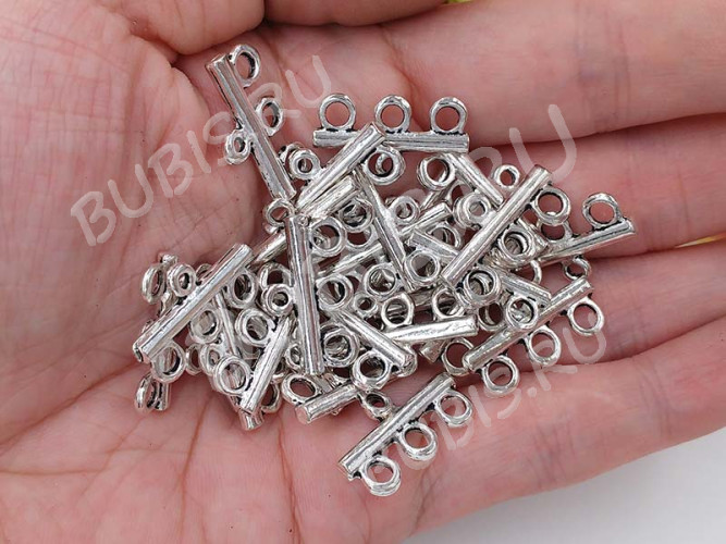 (СКИДКИ!!!) 311 Коннектор классика на 3 нити 21*12*2,5мм античное серебро (литьё) (10шт.)