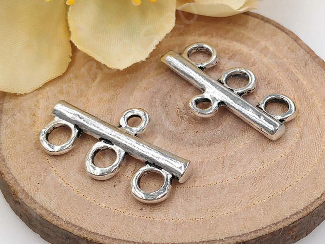 (СКИДКИ!!!) 311 Коннектор классика на 3 нити 21*12*2,5мм античное серебро (литьё) (10шт.)