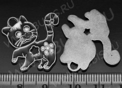 Подвеска Кошка 44 с цветочком 25*24,5*1,5мм чёрная и цвет платины (цветные подвески)