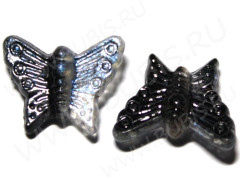 Бусины Бабочки 01 13*16мм чёрно-прозрачные с голубоватым отливом (10шт.) (акрил)