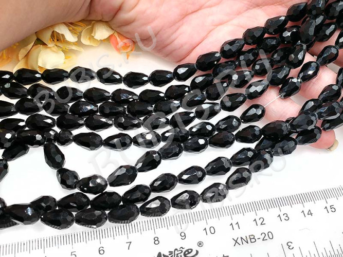 (СКИДКИ!!!) Бусина Капля гранёная 12*8*8мм чёрная непрозрачная (имитация Сваровски) (10шт.)
