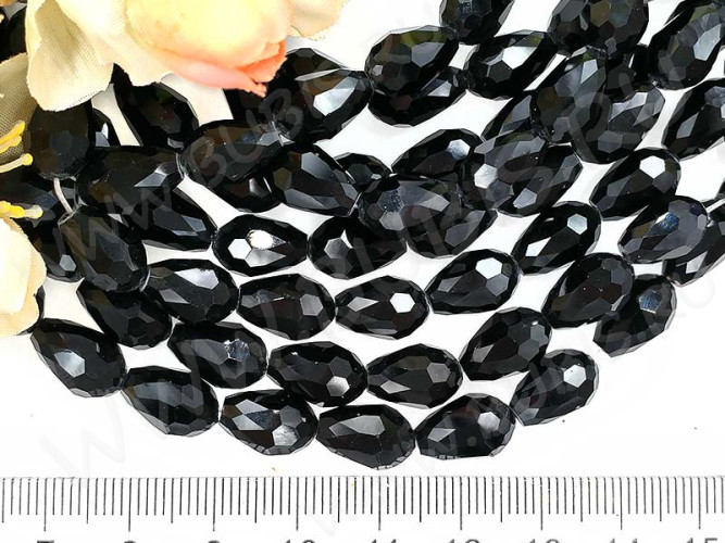 (СКИДКИ!!!) Бусина Капля гранёная 12*8*8мм чёрная непрозрачная (имитация Сваровски) (10шт.)