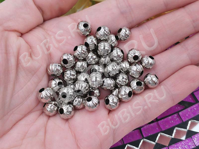 (ОПТ) Бусина металлическая Шарик "Тыковка" 8*8*7мм цвет платины (Iron) (50шт.)