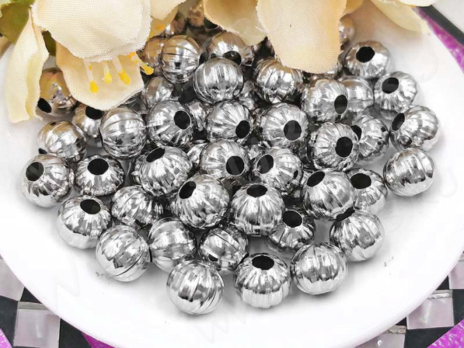 (ОПТ) Бусина металлическая Шарик "Тыковка" 8*8*7мм цвет платины (Iron) (50шт.)