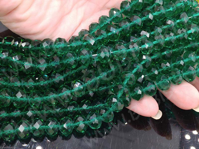 Бусина кристалл Абакус гранёный 10*10*7,5мм изумрудный прозрачный (имитация Сваровски)