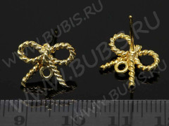 Пуссеты (&quot;гвоздики&quot;) №091 Бантик 12*10*16мм золотистые (LUX Китай) (Brass) (1 пара)