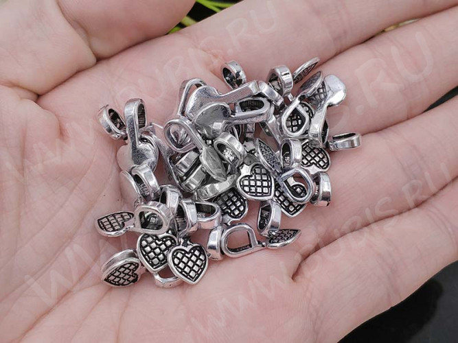 Бейл для приклеивания 09-10 Клеевой Сердечко 16*8*6мм античное серебро (10шт) (литьё)