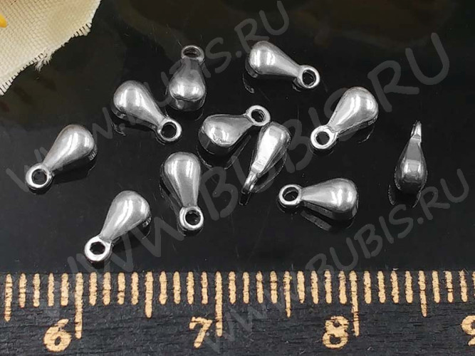 Капелька - окончание для цепочки 03 подвеска 7,5*2,5*2,5мм цвет платины (Хирургическая сталь)