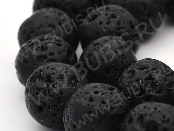 (ОПТ) Бусина округлая 14мм Лава вулканическая чёрная (камни) (НИТЬ)