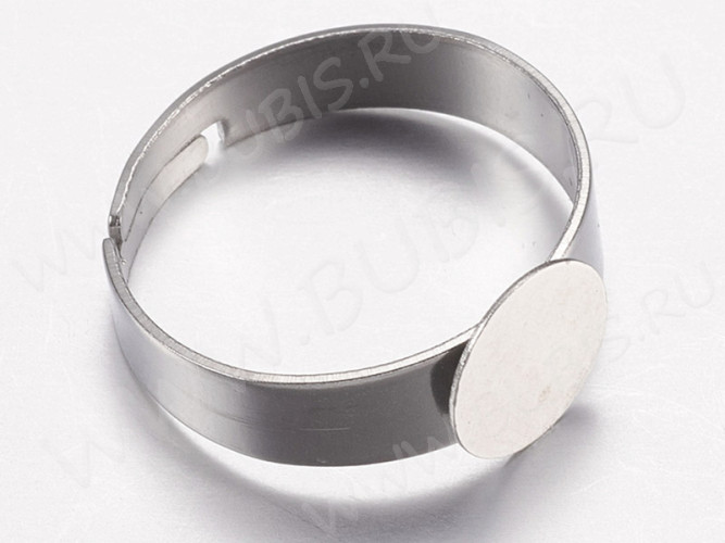 Основа (заготовка) для кольца 154 17мм с платформой 8мм цвет платины (Хирургическая Сталь)