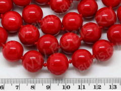 (ОПТ) Бусина округлая 14мм Коралл красный пресс. (камни) (НИТЬ)
