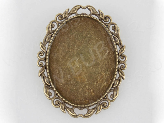 Основа (заготовка) для броши №113 булавка с ажурным сеттингом 40*30мм Овал 51*40*7мм античная бронза (литьё и Iron)
