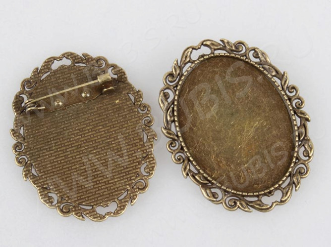 Основа (заготовка) для броши №113 булавка с ажурным сеттингом 40*30мм Овал 51*40*7мм античная бронза (литьё и Iron)