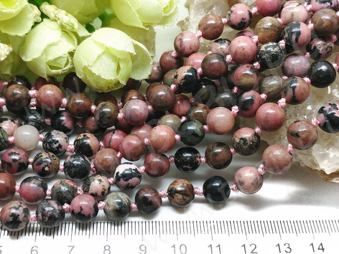 (ОПТ) Бусина округлая 8мм Родонит (камни) (НИТЬ)