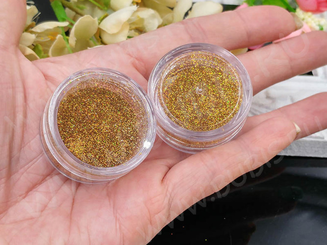 Наполнение для смолы и бутылочек 074 блёстки 0,2мм золотистые с АВ в контейнере (декор)