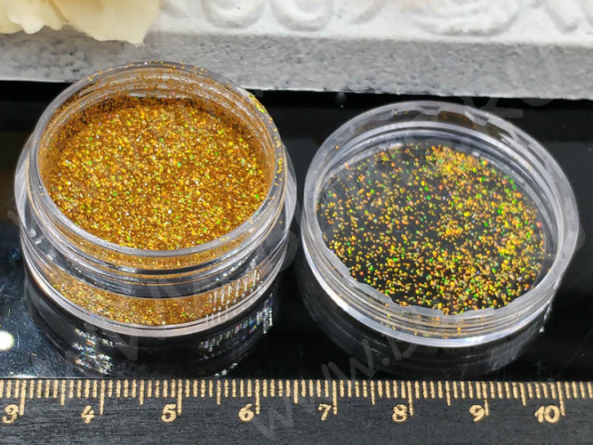 Наполнение для смолы и бутылочек 074 блёстки 0,2мм золотистые с АВ в контейнере (декор)