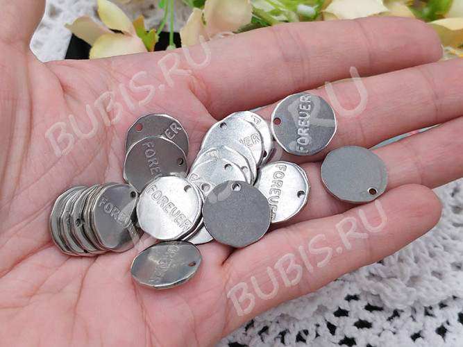 Подвеска Жетон 30 округлый Forever 16*16*1мм цвет платины (Хирургическая сталь)