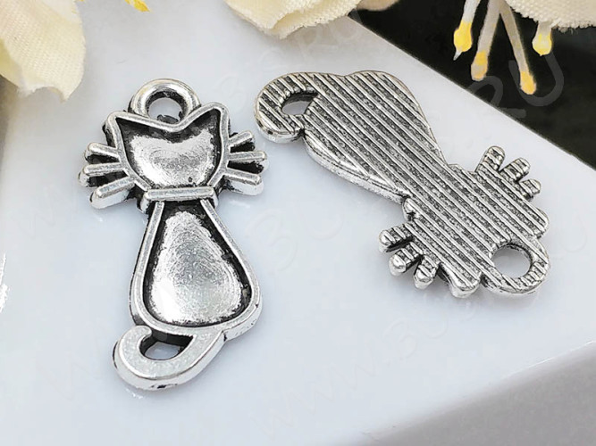 (СКИДКИ!!!) Подвеска Кошка 55 22*12*1,7мм античное серебро (литьё) (10шт.)