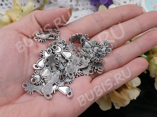 (СКИДКИ!!!) Подвеска Кошка 55 22*12*1,7мм античное серебро (литьё) (10шт.)