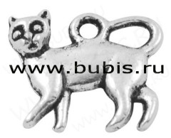 Подвеска Кошка 08 3D 17*14,5*3мм античное серебро (литьё)
