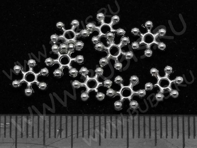 (СКИДКИ!!!) Рондели 039 Снежинки 7,5*7*1,9мм античное серебро (литьё) (100шт.)