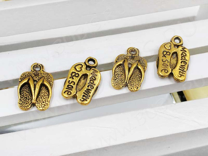 Подвеска Сланцы 02 "Made with..." 15*9*2мм античное золото (литьё)