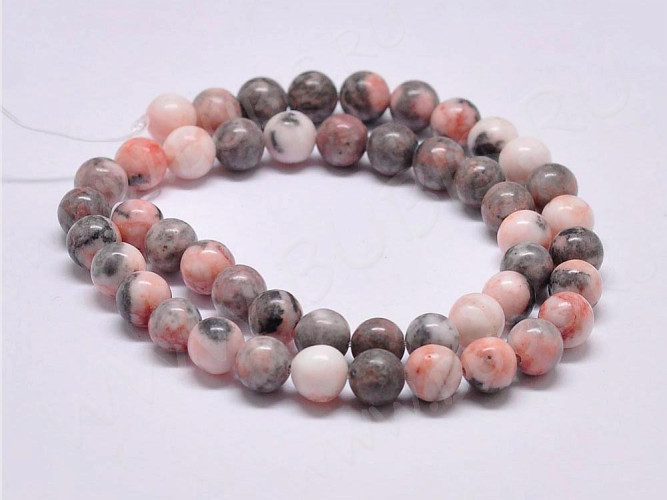 (ОПТ) Бусина округлая 10мм Яшма Зебра розовая (камни) (НИТЬ)