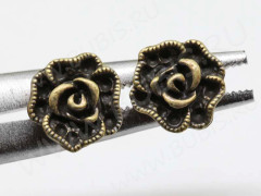 Пуссеты (&quot;гвоздики&quot;) №122 цветочек 15*12*11,5мм античная бронза (литьё) (1 пара)