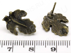 Пуссеты (&quot;гвоздики&quot;) №035 листик 16*13*13мм античная бронза (литьё) (1 пара)