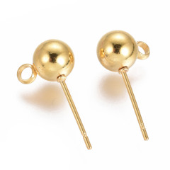 Пуссеты ("гвоздики") №210-G с шариком 6мм и петелькой 17*9*0,7мм Real Gold Plated 18K золотистые (Хирургическая сталь) (1 пара)