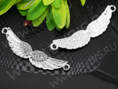 239 Коннектор вставка для браслетов Крылья 57*13*4,5мм серебристо-прозрачные (сплав и стекло)