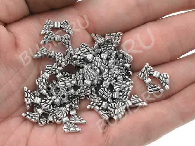(СКИДКИ!!!) Бусина 191 Крылья 03 3D Ангела средние 15*7*3мм античное серебро (литьё) (10шт.)