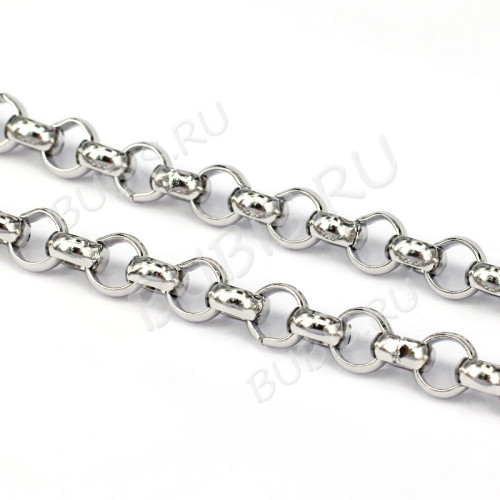 Цепочка S73 Ювелирная сталь Ролло (Rolo) 7*7*3мм цвет платины (Хирургическая сталь) (50см)