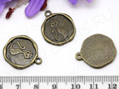 Подвеска Кошка 47 печать 22,5*19*2мм античная бронза (литьё)