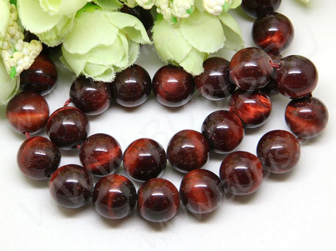 (ОПТ) Бусина округлая 12мм Бычий глаз натуральный (камни) (НИТЬ)