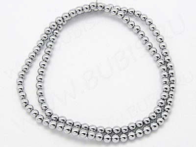 (ОПТ) Бусина округлая 4мм Гематит темно-серебристый (камни) (НИТЬ)