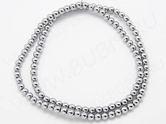 (ОПТ) Бусина округлая 4мм Гематит темно-серебристый (камни) (НИТЬ)