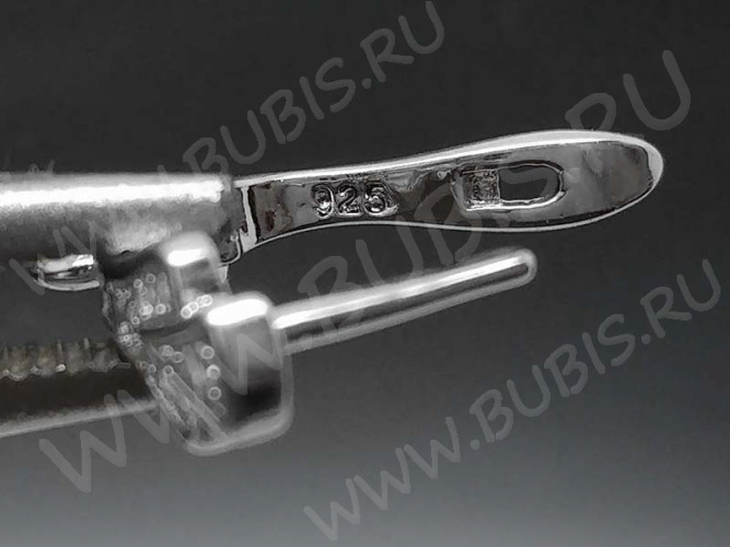 Швензы с английским замком №45 серебро с пробой 925 и кубическим цирконием 18*11,5*6мм цвет платины и прозрачный (Sterling Silver с родиевым покрытием) (1 пара)