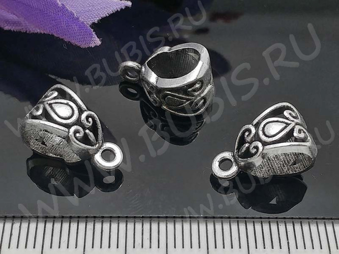 Бусина с петлёй 028 Бейл Сердечки 14*8,5*8мм античное серебро (литьё)