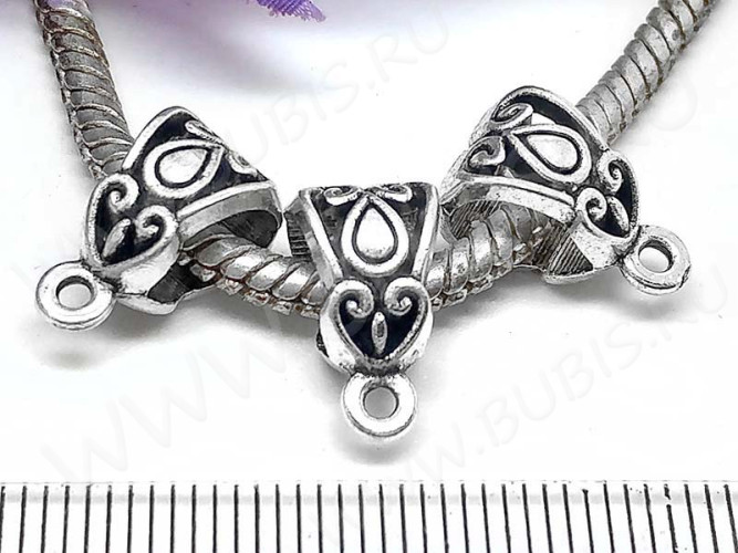 Бусина с петлёй 028 Бейл Сердечки 14*8,5*8мм античное серебро (литьё)