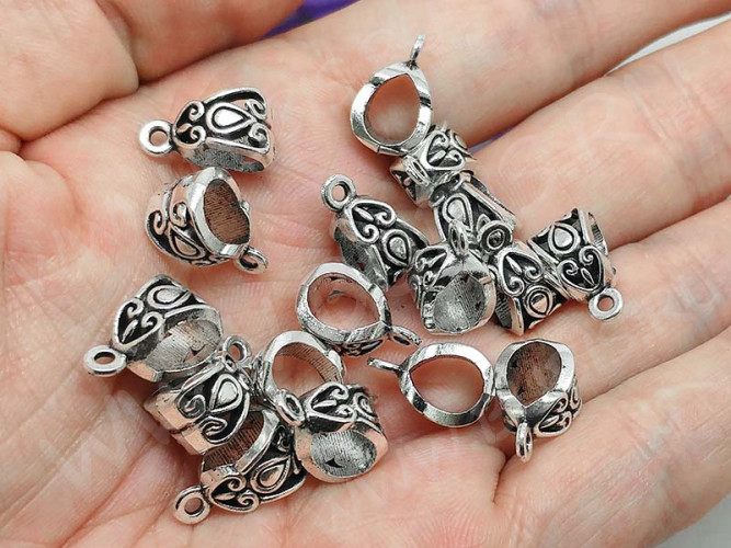 Бусина с петлёй 028 Бейл Сердечки 14*8,5*8мм античное серебро (литьё)