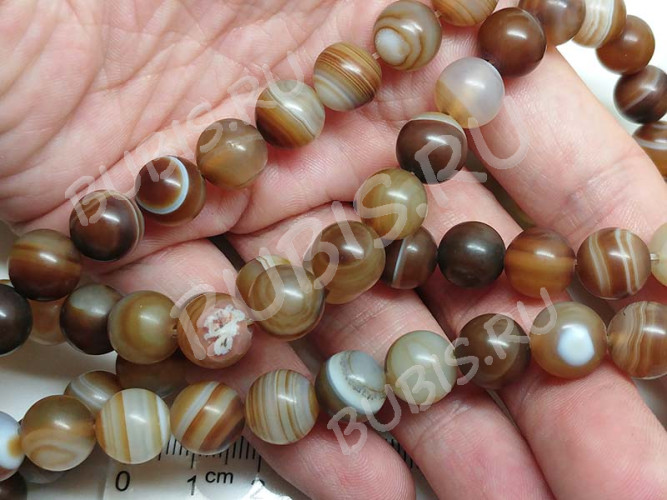 (ОПТ) Бусина округлая МАТОВАЯ 10мм Агат Мадагаскарский коричнево-молочный (камни) (НИТЬ)