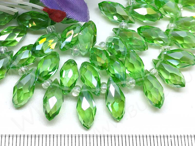 (СКИДКИ!!!) Подвеска Капля гранёная 12*6*5,5мм Хрусталь св.зелёный с АВ прозрачный (имитация Сваровски) (10шт.)