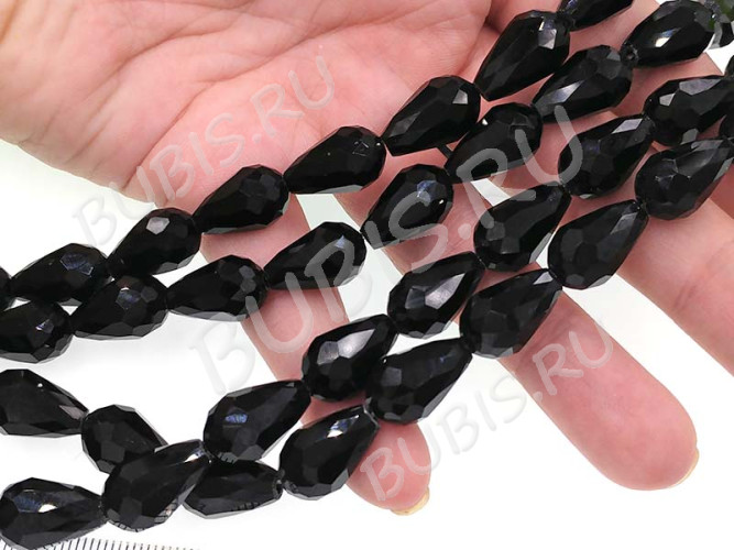 Бусина Капля гранёная 15*9,5*9,5мм чёрная непрозрачная (имитация Сваровски)