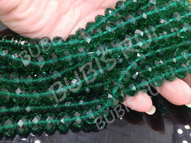 (СКИДКИ!!!) Бусина кристалл Абакус гранёный 10*10*7,5мм изумрудный прозрачный (имитация Сваровски) (10шт.)