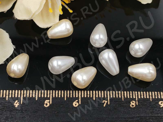 (СКИДКИ!!!) Бусина акриловая Капелька 06 10*6,5*6,5мм МИКС белых и айвори жемчужных (акрил) (50шт.)