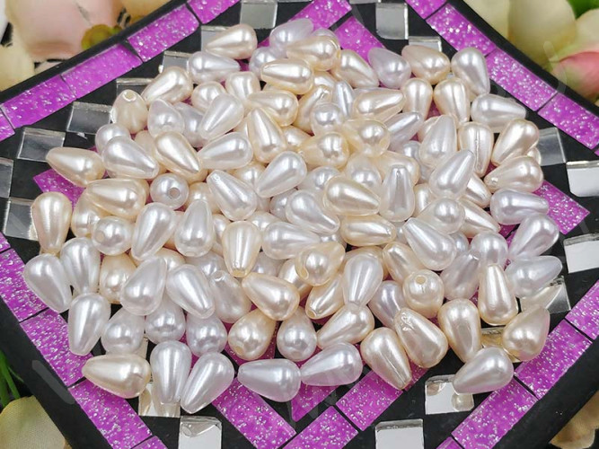 (СКИДКИ!!!) Бусина акриловая Капелька 06 10*6,5*6,5мм МИКС белых и айвори жемчужных (акрил) (50шт.)