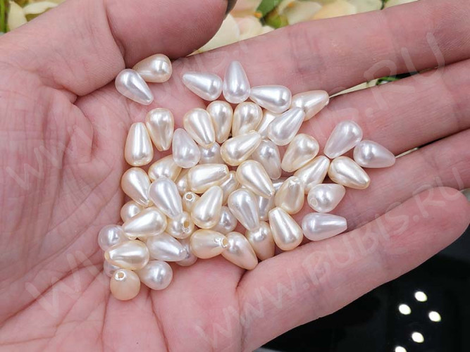 (СКИДКИ!!!) Бусина акриловая Капелька 06 10*6,5*6,5мм МИКС белых и айвори жемчужных (акрил) (50шт.)